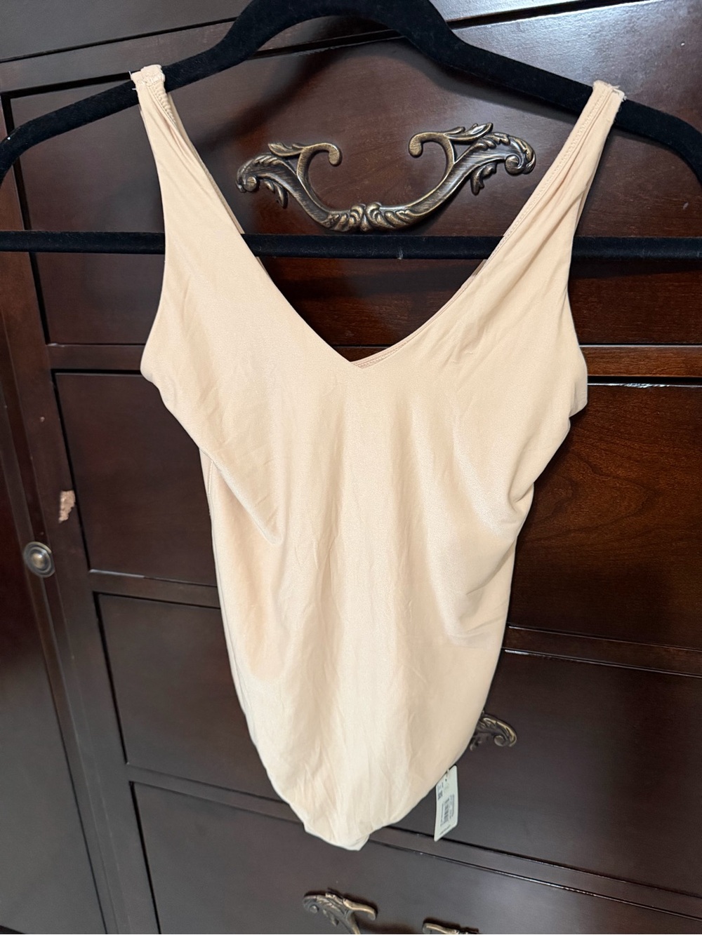 aerie Sleeveless V-Neck Bodysuit in Light Beige